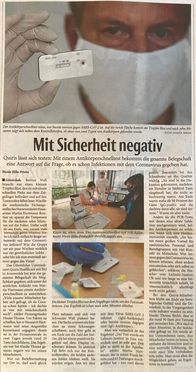 Zeitungsartikel Antikoerperschnelltest